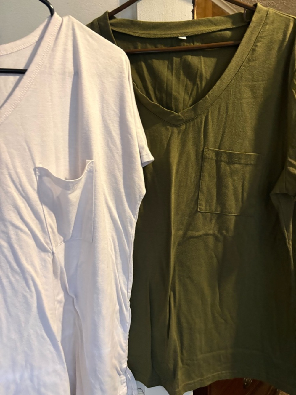 Classic V-Neck Pocket Tee - Olive Green & White - Women